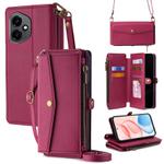 For Honor 400 Global 156.5mm Zipper Wallet Side Buckle Crossbody Lanyard Leather Phone Case(Red)