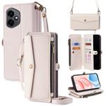For Honor 400 Global 156.5mm Zipper Wallet Side Buckle Crossbody Lanyard Leather Phone Case(White)