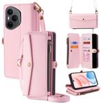 For Honor 400 Pro Global 160.8mm Zipper Wallet Side Buckle Crossbody Lanyard Leather Phone Case(Rose Gold)
