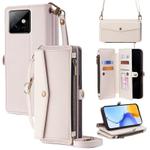 For Honor X60 GT 5G Zipper Wallet Side Buckle Crossbody Lanyard Leather Phone Case(White)