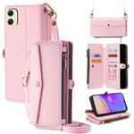 For Samsung Galaxy A05 4G Zipper Wallet Side Buckle Crossbody Lanyard Leather Phone Case(Rose Gold)