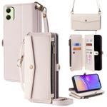 For Samsung Galaxy A05 4G Zipper Wallet Side Buckle Crossbody Lanyard Leather Phone Case(White)