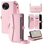 For Sharp Aquos R10 Zipper Wallet Side Buckle Crossbody Lanyard Leather Phone Case(Rose Gold)