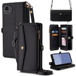 For Sharp Aqous wish5 Zipper Wallet Side Buckle Crossbody Lanyard Leather Phone Case(Black)