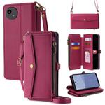 For Sharp Aqous wish5 Zipper Wallet Side Buckle Crossbody Lanyard Leather Phone Case(Red)