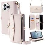 For Xiaomi Civi 5 Pro 5G Zipper Wallet Side Buckle Crossbody Lanyard Leather Phone Case(White)