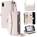 For ZTE Kantan Sumaho 4 A402ZT Zipper Wallet Side Buckle Crossbody Lanyard Leather Phone Case(White)