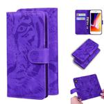 For iPhone SE 2022 / SE 2020 / 8 / 7 Tiger Embossing Pattern Horizontal Flip Leather Case with Holder & Card Slots & Wallet(Purple)
