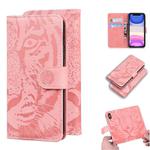 For iPhone 11 Tiger Embossing Pattern Horizontal Flip Leather Case with Holder & Card Slots & Wallet(Pink)