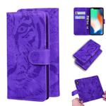 For iPhone X / XS Tiger Embossing Pattern Horizontal Flip Leather Case with Holder & Card Slots & Wallet(Purple)