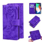 For iPhone XS Max Tiger Embossing Pattern Horizontal Flip Leather Case with Holder & Card Slots & Wallet(Purple)