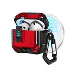 For AirPods 4 Two Color MagSafe Magnetic Earphone Case with Holder & Security Lock(Black Red)