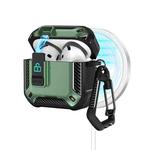 For AirPods 4 Two Color MagSafe Magnetic Earphone Case with Holder & Security Lock(Black Green)