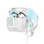 For AirPods 4 Two Color MagSafe Magnetic Earphone Case with Holder & Security Lock(White)