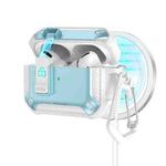 For AirPods Pro Two Color MagSafe Magnetic Earphone Case with Holder & Security Lock(White Blue)