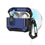 For AirPods Pro Two Color MagSafe Magnetic Earphone Case with Holder & Security Lock(Black Blue)