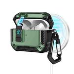 For AirPods Pro Two Color MagSafe Magnetic Earphone Case with Holder & Security Lock(Black Green)
