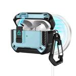 For AirPods Pro Two Color MagSafe Magnetic Earphone Case with Holder & Security Lock(Black Light Blue)