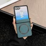 For Samsung Galaxy Z Flip7 MagSafe Back Screen Film Integrated Cloth Texture Phone Case(Dark Green)
