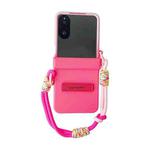For Xiaomi Mix Flip 2 Integrated TPU Side Buckle Bracket Phone Case with Bracelet(Pink + Rose Red)