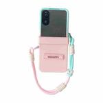 For Xiaomi Mix Flip 2 Integrated TPU Side Buckle Bracket Phone Case with Bracelet(Blue + Pink)