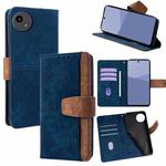 For Sharp Aquos wish5 5G Color Stitching Skin Feel Leather RFID Blocking Phone Case(Blue)