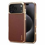 For iPhone 17 Pro Max Denior Cowhide Leather Plating Phone Case(Brown)