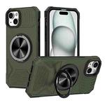 For iPhone 15 Plus Alloy Rotating Holder MagSafe Shockproof Phone Case(Army Green)