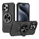 For iPhone 15 Pro Alloy Rotating Holder MagSafe Shockproof Phone Case(Black)