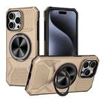 For iPhone 15 Pro Alloy Rotating Holder MagSafe Shockproof Phone Case(Gold)