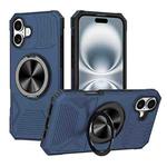 For iPhone 16 Alloy Rotating Holder MagSafe Shockproof Phone Case(Blue)