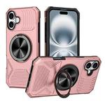 For iPhone 16 Alloy Rotating Holder MagSafe Shockproof Phone Case(Rose Gold)