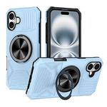 For iPhone 16 Alloy Rotating Holder MagSafe Shockproof Phone Case(Sky Blue)