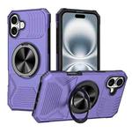 For iPhone 16 Alloy Rotating Holder MagSafe Shockproof Phone Case(Violet)