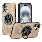 For iPhone 16 Alloy Rotating Holder MagSafe Shockproof Phone Case(Gold)