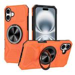 For iPhone 16 Alloy Rotating Holder MagSafe Shockproof Phone Case(Orange)
