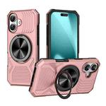 For iPhone 17 Alloy Rotating Holder MagSafe Shockproof Phone Case(Rose Gold)