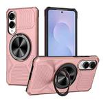 For Samsung Galaxy S25 Edge 5G Alloy Rotating Holder MagSafe Shockproof Phone Case(Rose Gold)