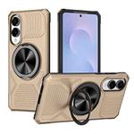 For Samsung Galaxy S25 Edge 5G Alloy Rotating Holder MagSafe Shockproof Phone Case(Gold)