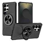 For Samsung Galaxy S25 Ultra 5G Alloy Rotating Holder MagSafe Shockproof Phone Case(Black)