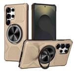For Samsung Galaxy S25 Ultra 5G Alloy Rotating Holder MagSafe Shockproof Phone Case(Gold)