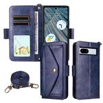 For Google Pixel 7a Multi-card Slots Crossbody Cowhide Leather Phone Case(Blue)