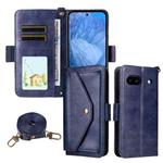 For Google Pixel 8a Multi-card Slots Crossbody Cowhide Leather Phone Case(Blue)