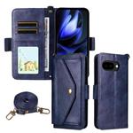 For Google Pixel 9a Multi-card Slots Crossbody Cowhide Leather Phone Case(Blue)
