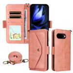 For Google Pixel 9a Multi-card Slots Crossbody Cowhide Leather Phone Case(Pink)
