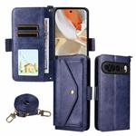 For Google Pixel 10 Pro XL / 9 Pro XL Multi-card Slots Crossbody Cowhide Leather Phone Case(Blue)