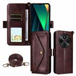 For Redmi 14C 5G / 4G / A4 5G Multi-card Slots Crossbody Cowhide Leather Phone Case(Brown)
