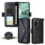 For Redmi A5 4G 173.3mm Multi-card Slots Crossbody Cowhide Leather Phone Case(Black)