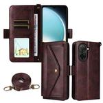 For Xiaomi Poco C71 / Redmi A5 4G 171.7mm Multi-card Slots Crossbody Cowhide Leather Phone Case(Brown)