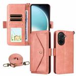 For Xiaomi Poco C71 / Redmi A5 4G 171.7mm Multi-card Slots Crossbody Cowhide Leather Phone Case(Pink)